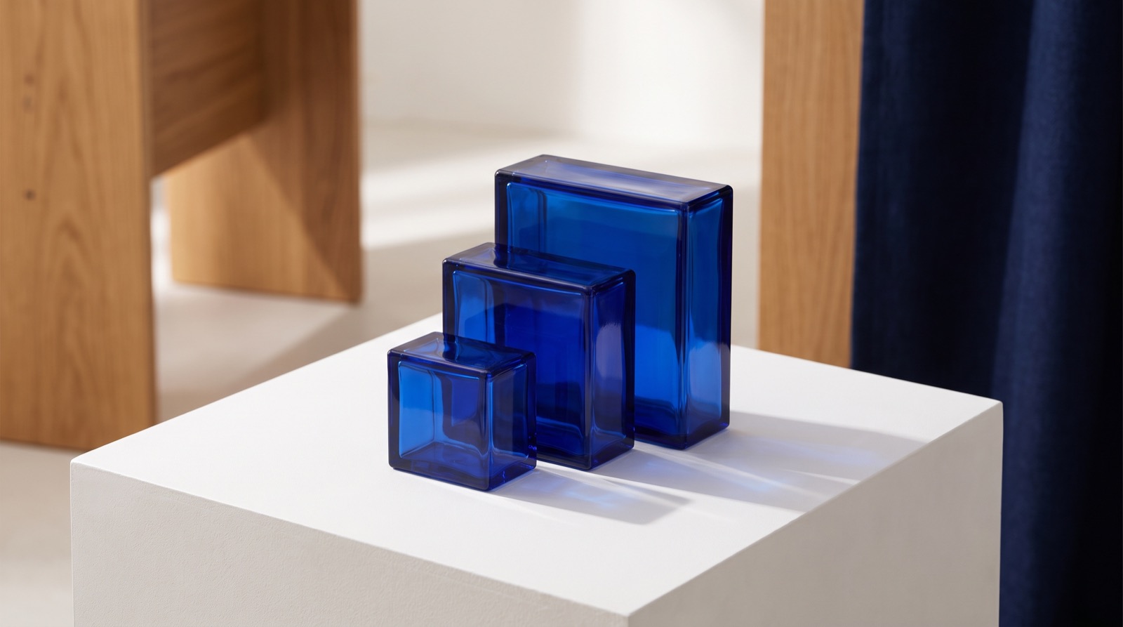 Bloques de cristal azul que suben en tres escalones, imagen de los tramos semanales de comisión
